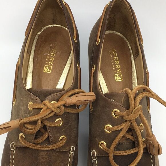 Sperry Top Sider Brown Nubuck Leather Wedges Sz 9.5 - Picture 4 of 16